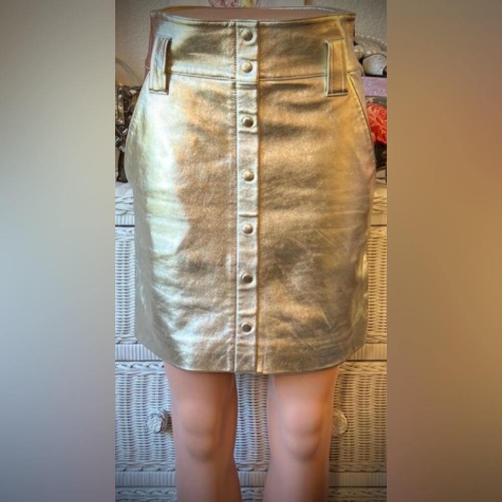 Ba&Sh Mini Skirt Lamb Metallized Leather Full Lining Gold Color Coating Size XS